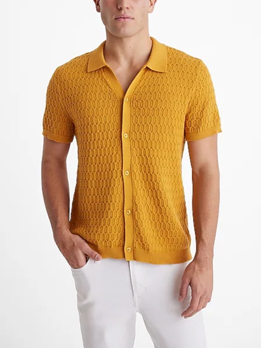 Men's Mustard Short-Sleeve Knit Polo Shirt